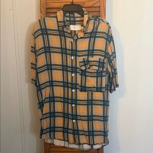 Urban Outfitters Yellow and Blue Plaid Shirt